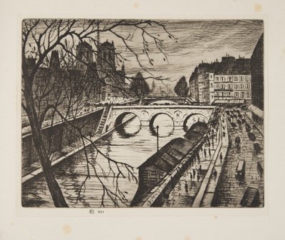 ノートルダム寺院、パリの波止場、1931年（エッチング） 作： Christopher Richard Wynne Nevinson