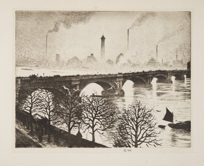 サヴォイの窓から見たワーテルロー橋、1925年（エッチング） 作： Christopher Richard Wynne Nevinson