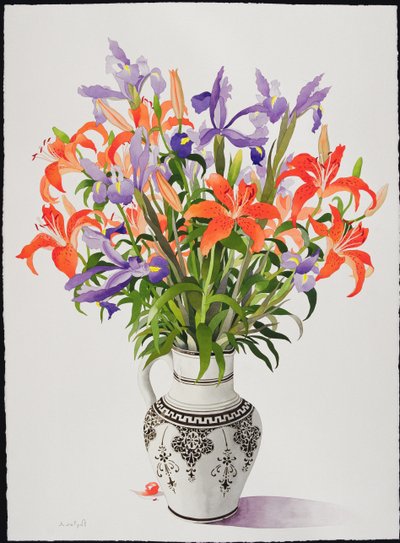 黒と白の水差しの花（トイレ） 作： Christopher Ryland