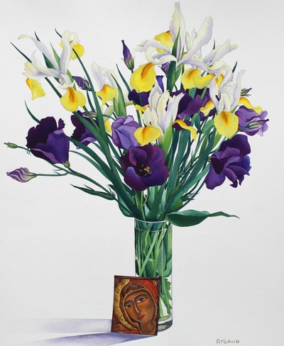 アイコンから顔を描いた花（紙に水彩） 作： Christopher Ryland