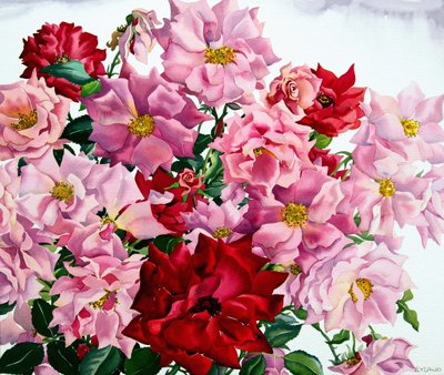 赤とピンクのバラ、2008（紙にトイレ） 作： Christopher Ryland