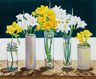 静物画Freesias（紙に水彩） 作： Christopher Ryland
