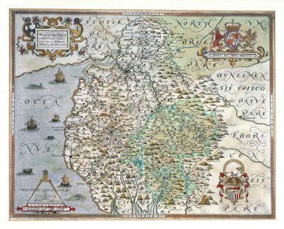 ウェストモーランドとカンバーランドの地図、1576 作： Christopher Saxton