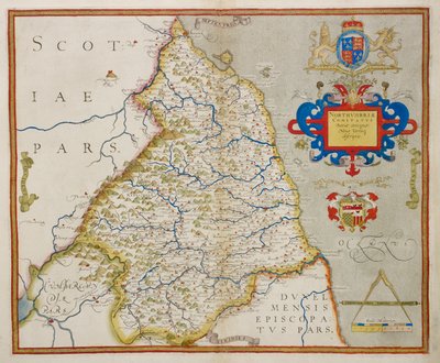 「イングランドとウェールズのアトラス」よりノーサンブリアの地図 作： Christopher Saxton