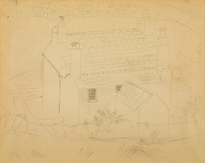 コテージ、コーンウォール (紙に鉛筆) 作： Christopher Wood