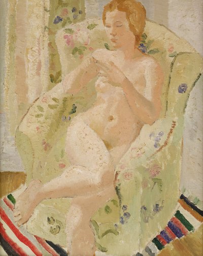 インテリアに着席したヌードの少女、1928 作： Christopher Wood