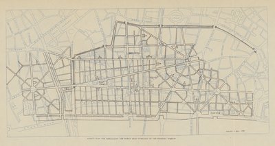 クリストファー・レン卿による焼失地区の再建計画（リトグラフ）。 作： Christopher Wren