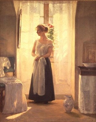 鏡の前に立つ少女のいるインテリア 作： Cilius Anderson