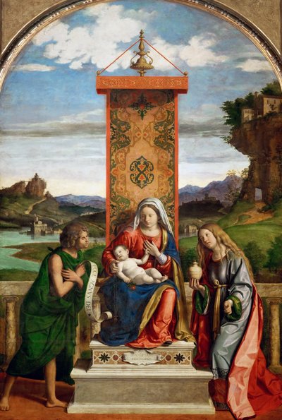 聖ヨハネと洗礼者ヨハネとマグダレンのマリアとのマドンナと子供 作： Cima da Conegliano