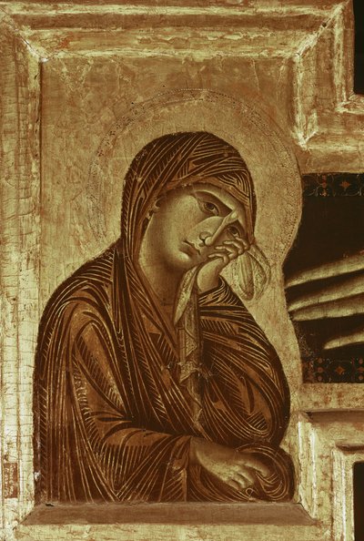 クルシフィクス：聖母のディテール（木にテンペラ 作： Cimabue