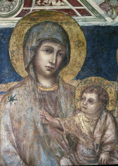 Maesta - Cimabue（Cenni di Pepo）による処女と子供のフレスコ画の細部（約1272-1302） 1278-1280 Dim 320x340 cm Assisi, Basilica of San Francesco, Lower Church 作： Cimabue