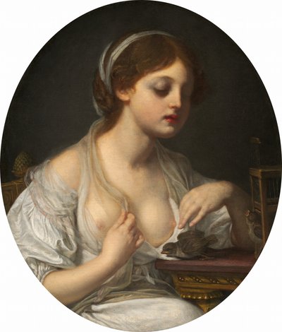 鳥を持つ少女 作： Circle of Jean Baptiste Greuze