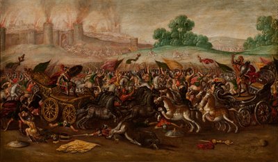 ネブカドネザルの軍隊によるエルサレムの炎上 作： Circle of Juan de la Corte