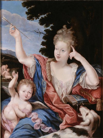 「ダイアナ妃に扮した貴婦人の肖像」。 作： Circle of Pierre Mignard I