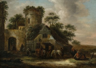 夏の城壁のそばの旅館の外の人影 作： Claes (1630 76) Molenaer