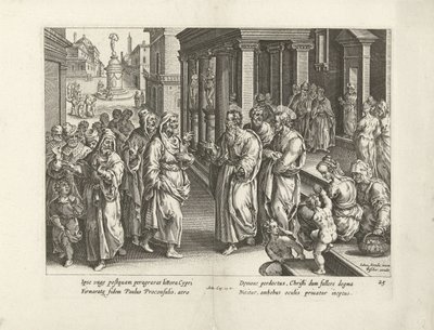 パウロは魔術師エリマスと言い争う 使徒たちの行為（シリーズタイトル） Acta Apostolorum (シリーズタイトル) 作： Claes Jansz. Visscher (II) (workshop of)