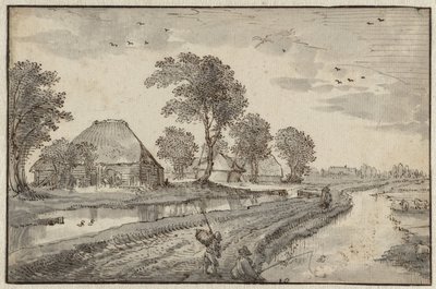 干拓地の風景の中の水路の間の道 作： Claes Jansz. Visscher (II)