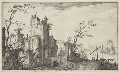 水上の台無しにされた都市の門 作： Claes Jansz. Visscher (II)