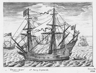 40連装砲艦「ライオン」（1557年、別名「ゴールデン・ライオン」）、17世紀半ば（エングレーヴィング） 作： Claes Jansz Visscher