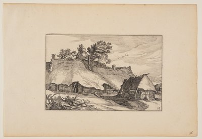 農場、戸口の男、風景より（Verscheyden aerdige Lanthuysen...） 作： Claes Jansz. Visscher