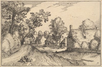村の道、レジアンキュレの町からのプレート7といくつかのブラバント公国。 1610年。 作： Claes Jansz Visscher