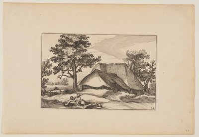 風景』より「納屋、休息する群れ、中央手前の犬」。 作： Claes Jansz. Visscher