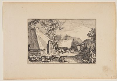 風景（Verscheyden aerdige Lanthuysen...）より「納屋、右手前に女と犬 作： Claes Jansz. Visscher