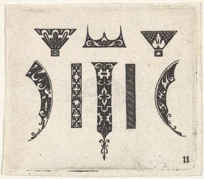 8つのモチーフのブラックワークプリント1620年。 作： Claes Jansz Visscher