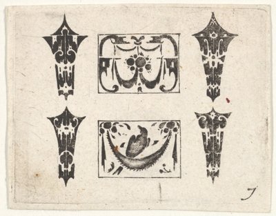 2つの水平パネルと4つのベゼルを備えたブラックワークプリント1620年。 作： Claes Jansz Visscher