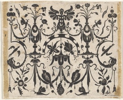 左右対称のグロテスクな模様のブラックワーク プリント。 1620年。 作： Claes Jansz Visscher