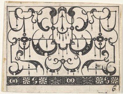 全体に渡るSchweifwerkパターンを使用したブラックワークプリント1620年。 作： Claes Jansz Visscher