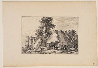荷車小屋のある農場、風景より（Verscheyden aerdige Lanthuysen...） 作： Claes Jansz. Visscher