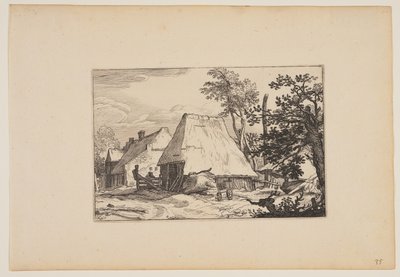 農園、中央左の柵の上で休む男、風景より（Verscheyden aerdige Lanthuysen...） 作： Claes Jansz. Visscher