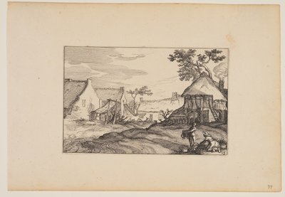 農園の若い男と手前の女、『風景』より（Verscheyden aerdige Lanthuysen...） 作： Claes Jansz. Visscher