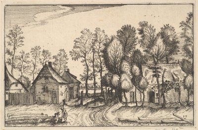 伐採された木のある風景、ブラバント公国の地域と町からのプレート17...、約。 1610 作： Claes Jansz Visscher