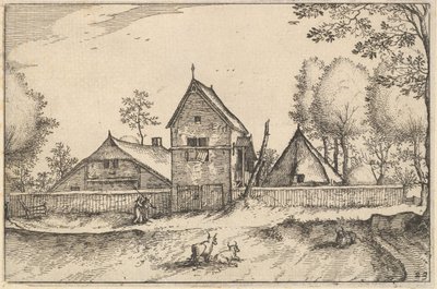 大きな壁に囲まれた農場、Regiunculae et Villee Aliquot Ducatus Brabantiae、カリフォルニア州のプレート 23。 1610 作： Claes Jansz Visscher