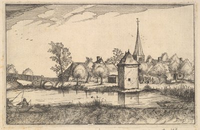 池と村、レジアンキュレの町のプレート15といくつかのブラバント公国。 1610年。 作： Claes Jansz Visscher