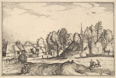村への道。レジジャンキュレの町といくつかのブラバント公国からプレート19。 1610年。 作： Claes Jansz Visscher