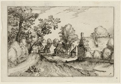 農場、田舎家、素朴な村の写真（Praediorum villarum et rusticarum casularum icones）の後、村の道、プレート7。 作： Claes Jansz. Visscher II