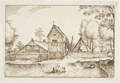 農場、カントリーハウス、素朴な村の写真（Praediorum villarum et rusticarum casularum icones）の後、大きな壁に囲まれた農場、プレート23 作： Claes Jansz. Visscher II