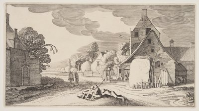 村の十字路で休む3人の農民（『風景』より） 作： Claes Jansz. Visscher II