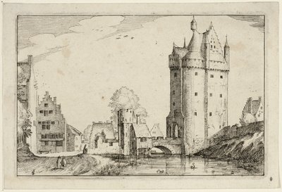 農場、田舎の家、素朴な村の絵（Praediorum villarum et rusticarum casularum icones）の後、町の門、プレート2 作： Claes Jansz. Visscher II