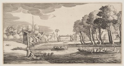 風景』より「村に近づく手漕ぎボートの旅人たち」（Playsante Lantschappen） 作： Claes Jansz. Visscher II
