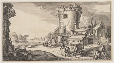 風景（プレイサンテ・ランツシャッペン）より「川のそばの監視塔 作： Claes Jansz. Visscher II
