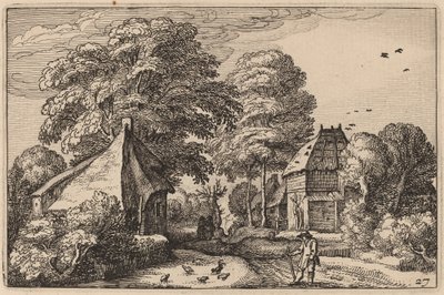 納屋とコテージのある道 作： Claes Jansz Visscher after Johannes van Doetechum, the Elder after Lucas