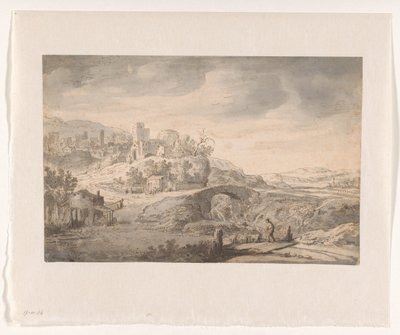 丘の上の町と羊飼いのいる風景 作： Claes Moeyaert (possibly)