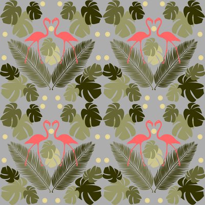 フラミンゴとヤシ 作： Claire Huntley
