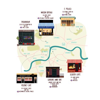 ユニークなロンドンのレストランとバーの地図 作： Claire Huntley