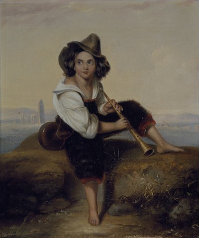 パイプを持つ農民の少年、フラヴィア水道橋の近く、1844年頃（油彩・キャンバス 作： Clara Montalba