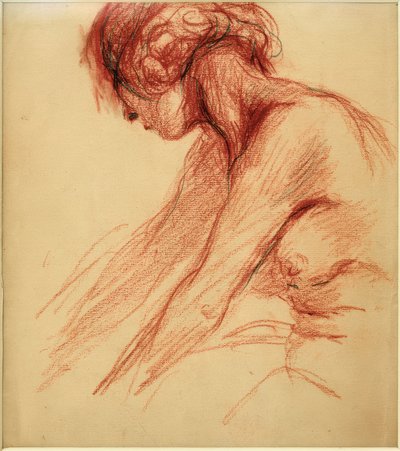 彼女の頭を背にして座っている女性のヌード 作： Clara Siewert